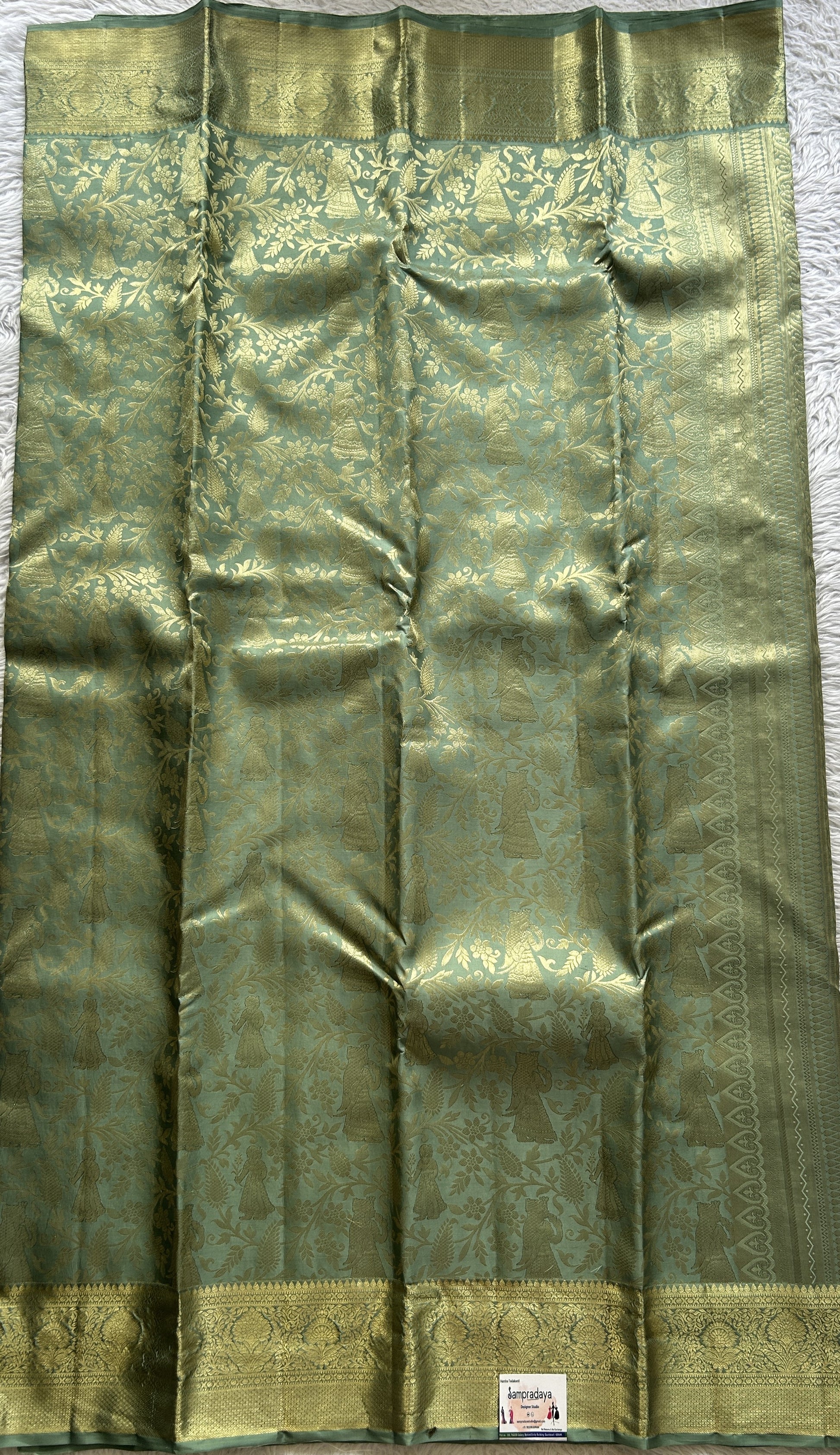 Kanjivaram Bridal Silk Saree Sea Green colored Saree complemented with a Zari border. - Sampradaya Designer Studio