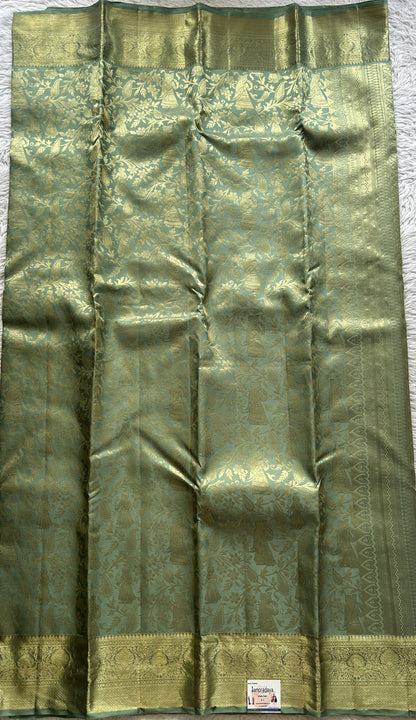 Kanjivaram Bridal Silk Saree Sea Green colored Saree complemented with a Zari border. - Sampradaya Designer Studio
