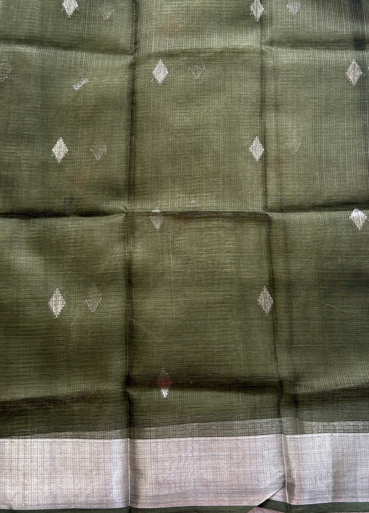 Pure Zarikota Saree Olive Green Colored Complemented with a Zari border. - Sampradaya Designer Studio