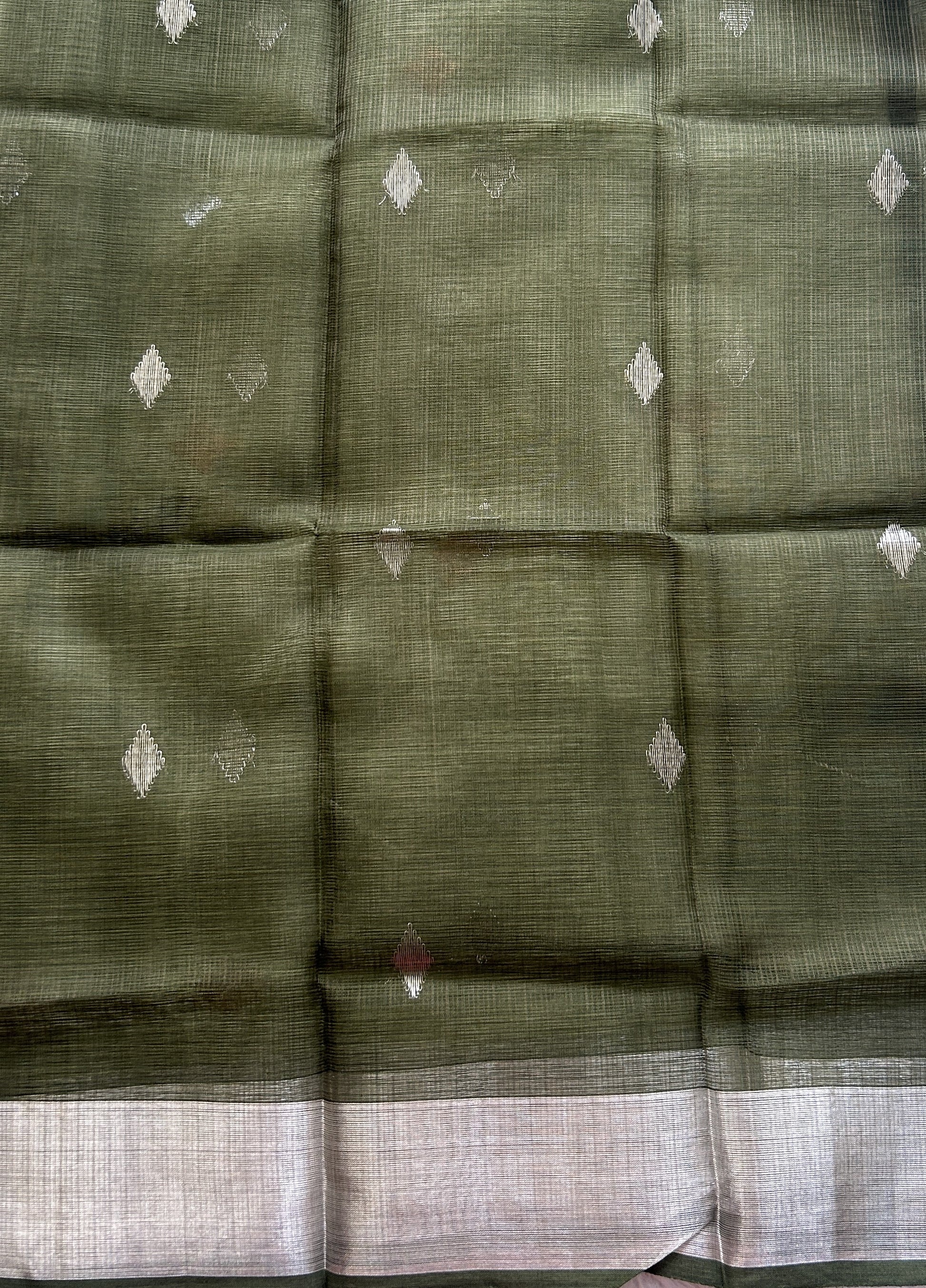 Pure Zarikota Saree Olive Green Colored Complemented with a Zari border. - Sampradaya Designer Studio