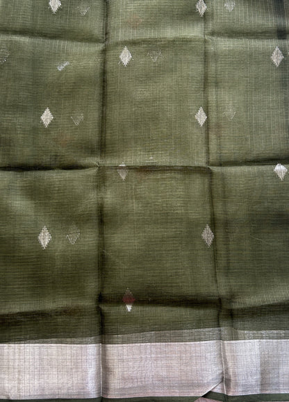 Pure Zarikota Saree Olive Green Colored Complemented with a Zari border. - Sampradaya Designer Studio