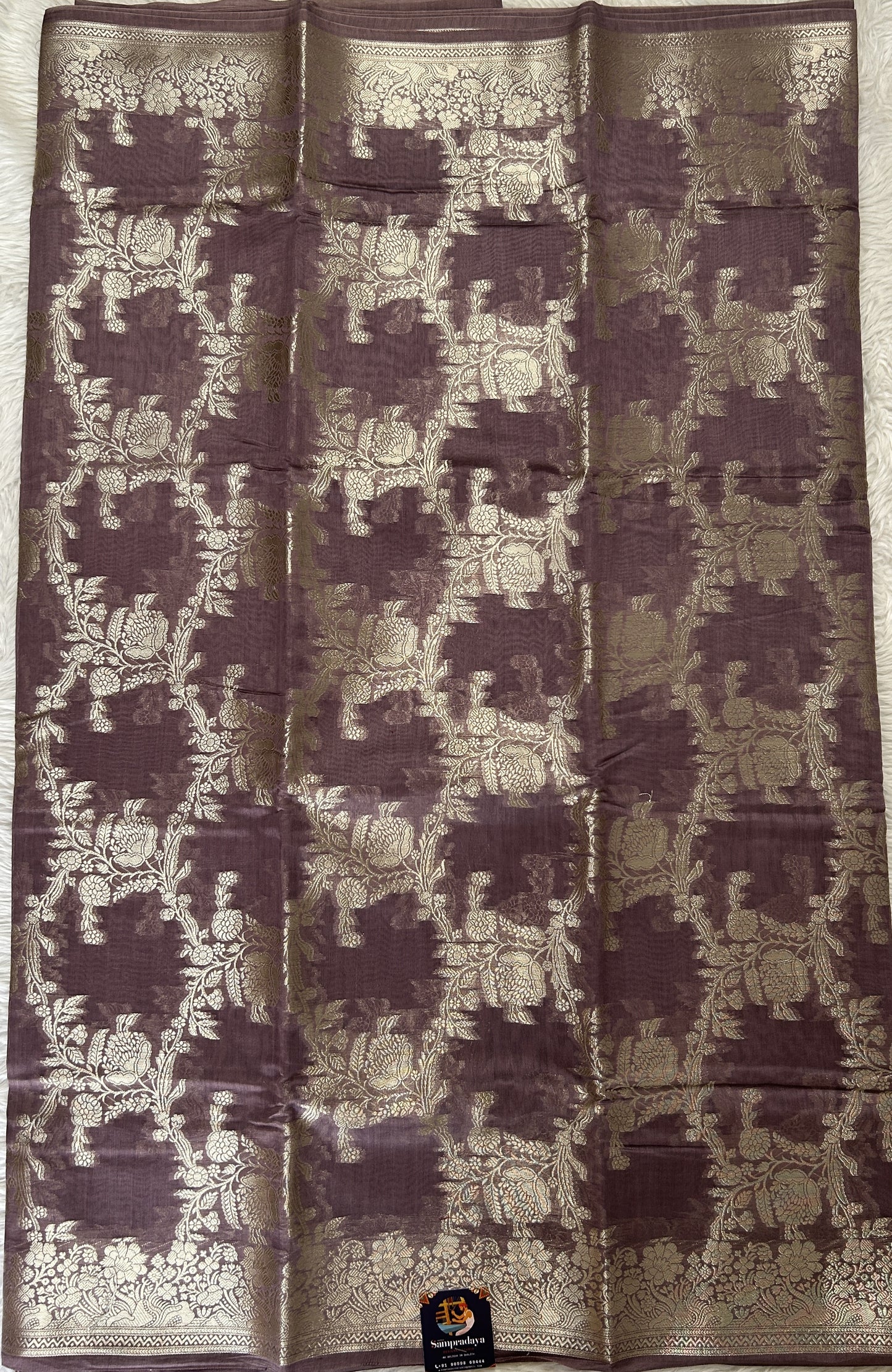 Maheshwari Chanderi Cotton Saree Mauve Colored Complemented with a Zari Border. - Sampradaya Designer Studio