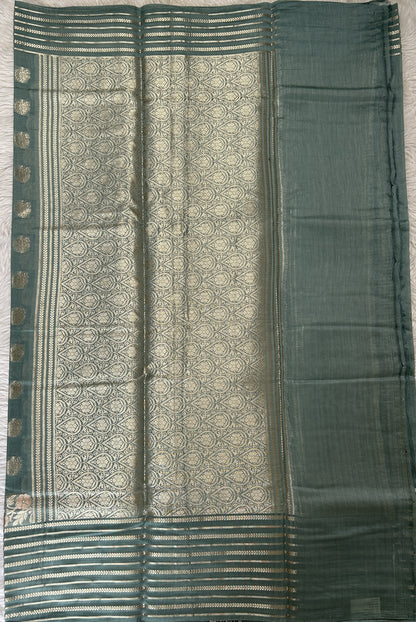 Maheshwari Chanderi Cotton Saree Sea Blue Colored Complemented with a Zari Border. - Sampradaya Designer Studio
