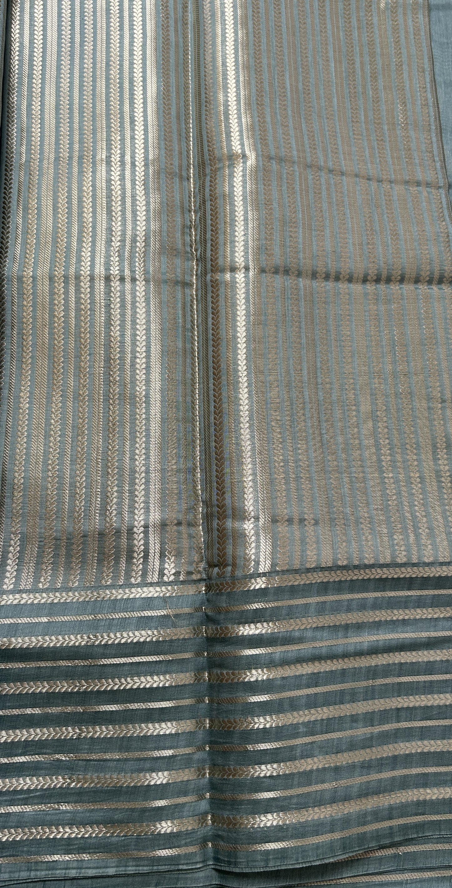 Maheshwari Chanderi Cotton Saree Sea Blue Colored Complemented with a Zari Border. - Sampradaya Designer Studio