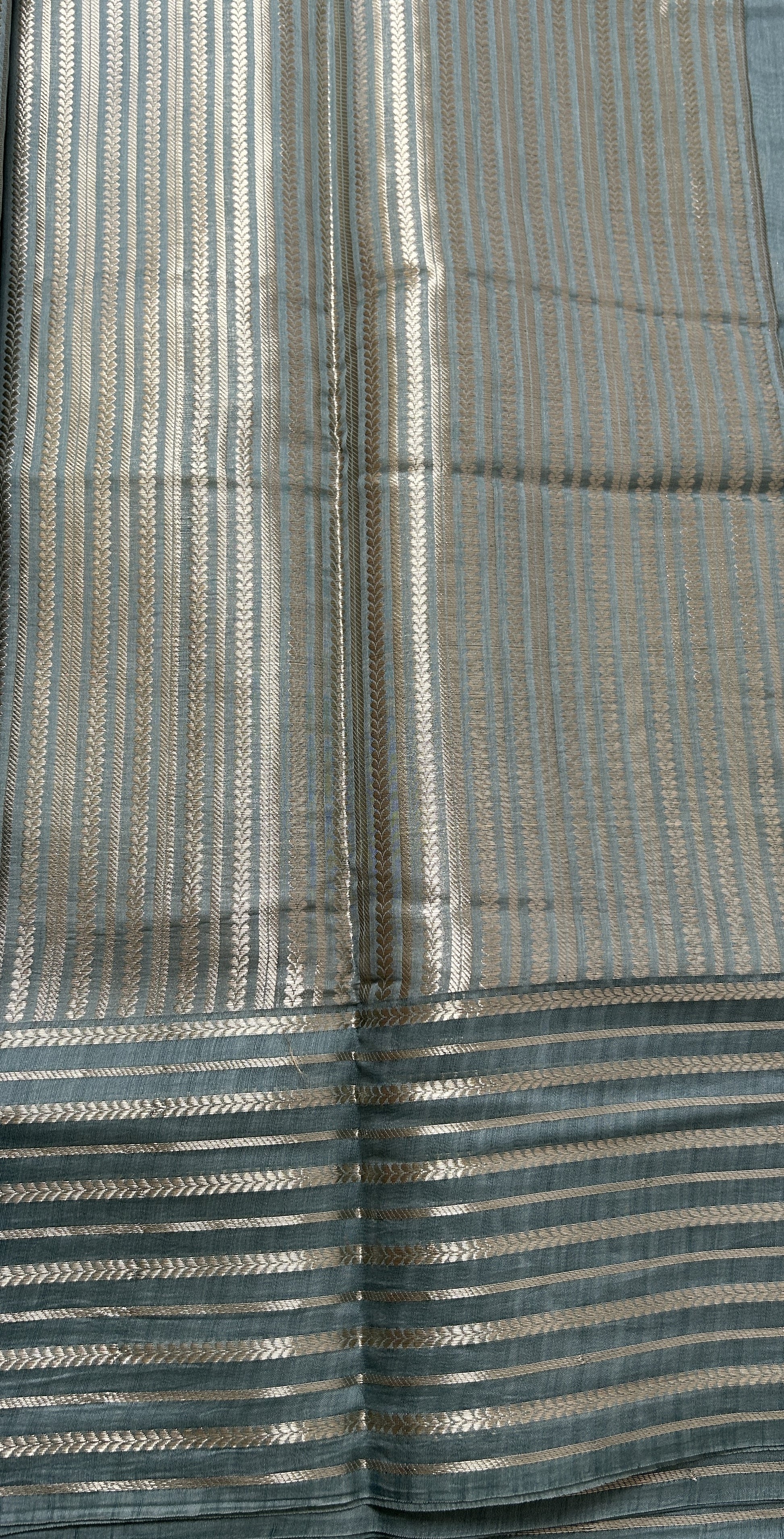 Maheshwari Chanderi Cotton Saree Sea Blue Colored Complemented with a Zari Border. - Sampradaya Designer Studio