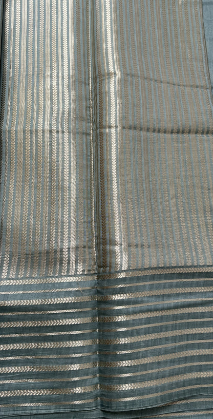 Maheshwari Chanderi Cotton Saree Sea Blue Colored Complemented with a Zari Border. - Sampradaya Designer Studio