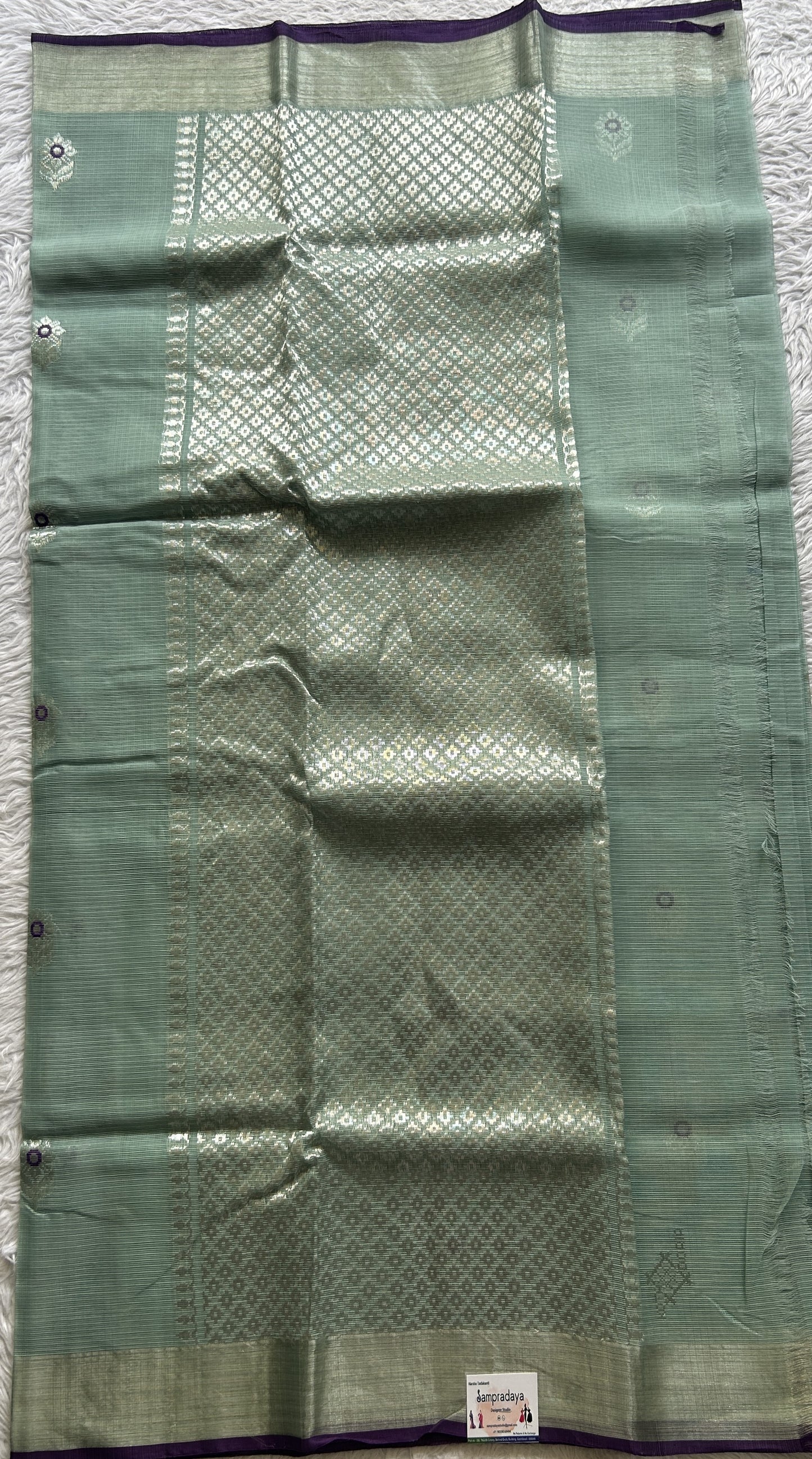 Pure Zarikota Saree Sea Blue Colored Complemented with a Zari border. - Sampradaya Designer Studio