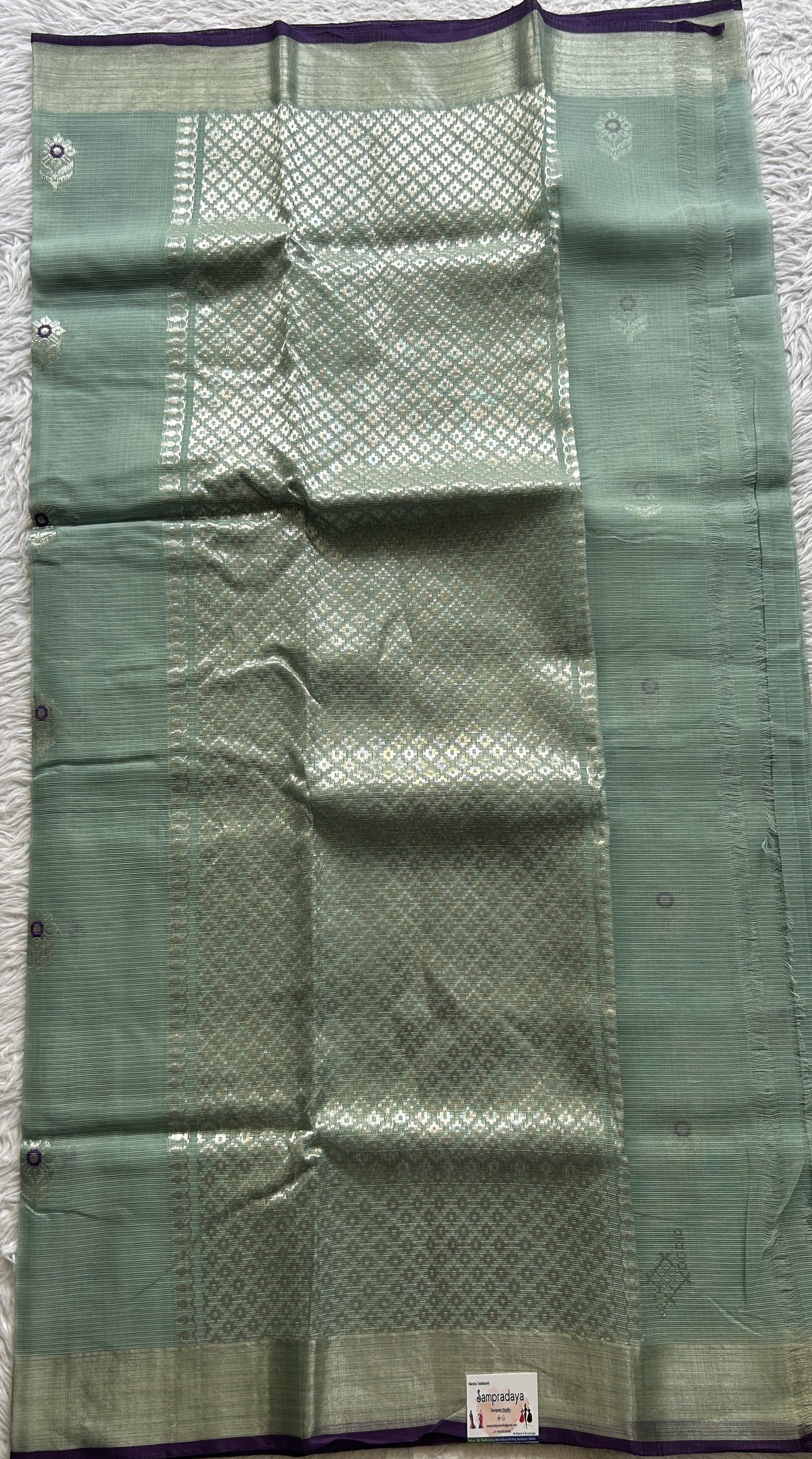 Pure Zarikota Saree Sea Blue Colored Complemented with a Zari border. - Sampradaya Designer Studio