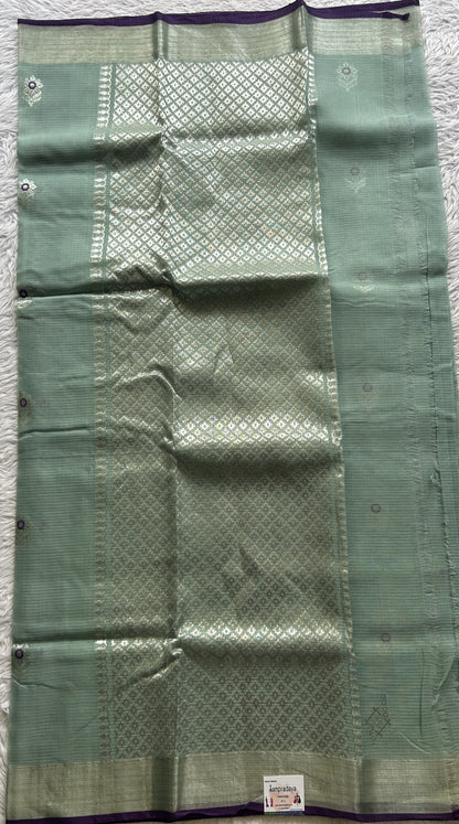 Pure Zarikota Saree Sea Blue Colored Complemented with a Zari border. - Sampradaya Designer Studio