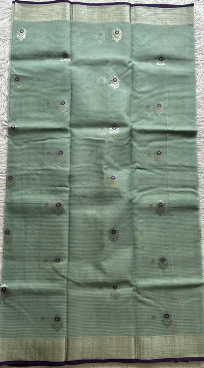 Pure Zarikota Saree Sea Blue Colored Complemented with a Zari border. - Sampradaya Designer Studio