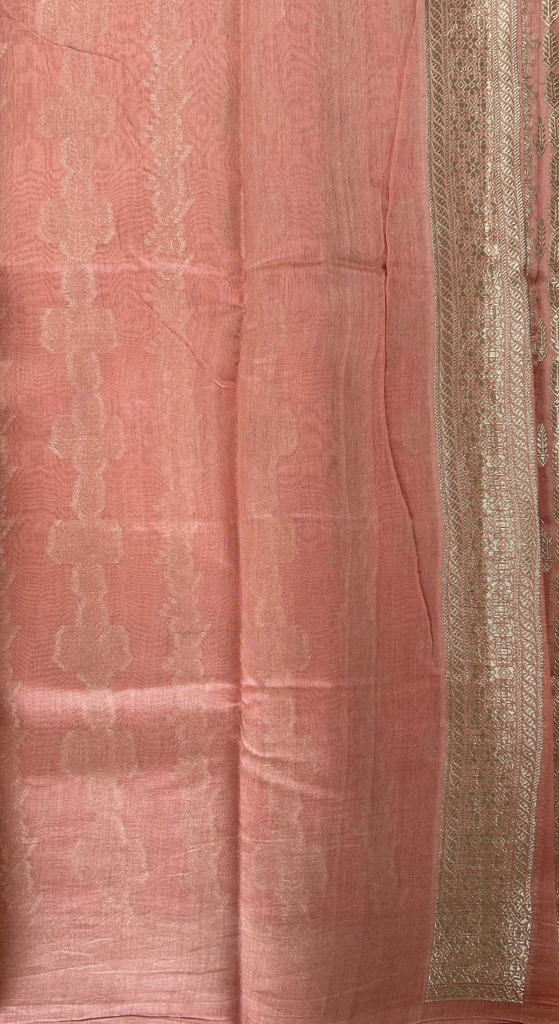 Maheshwari Chanderi Cotton Saree Pink Colored Complemented with a Zari Border. - Sampradaya Designer Studio