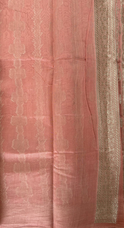 Maheshwari Chanderi Cotton Saree Pink Colored Complemented with a Zari Border. - Sampradaya Designer Studio