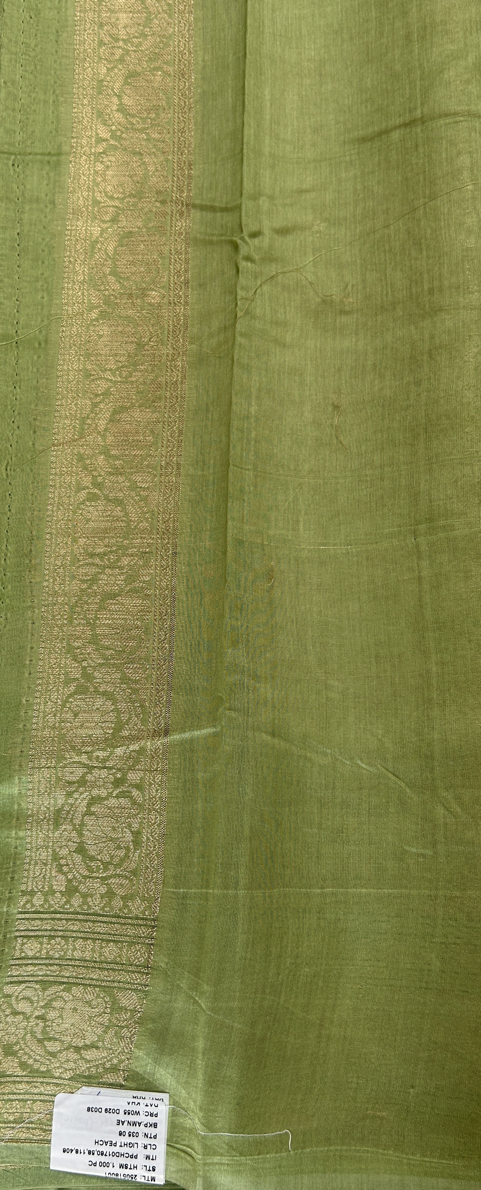 Maheshwari Chanderi Cotton Saree Grey Colored Complemented with a Green Zari Border. - Sampradaya Designer Studio