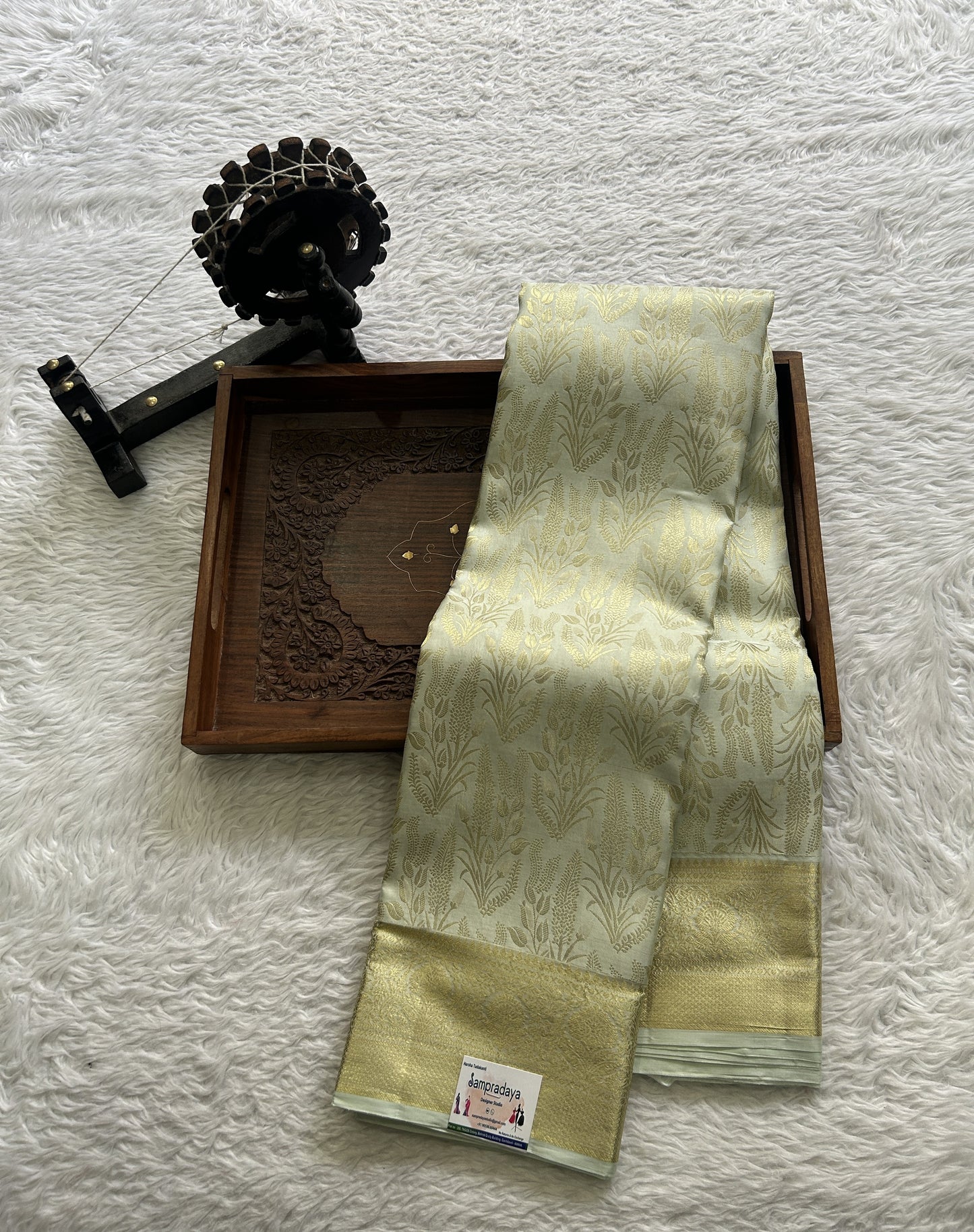 Kanjivaram Bridal Silk Saree Light Sea Green colored complemented with a Zari border. - Sampradaya Designer Studio