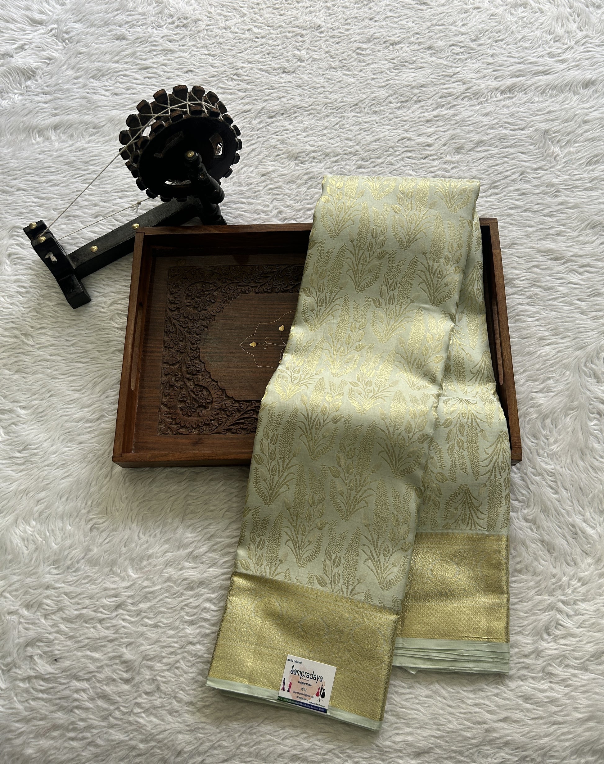 Kanjivaram Bridal Silk Saree Light Sea Green colored complemented with a Zari border. - Sampradaya Designer Studio