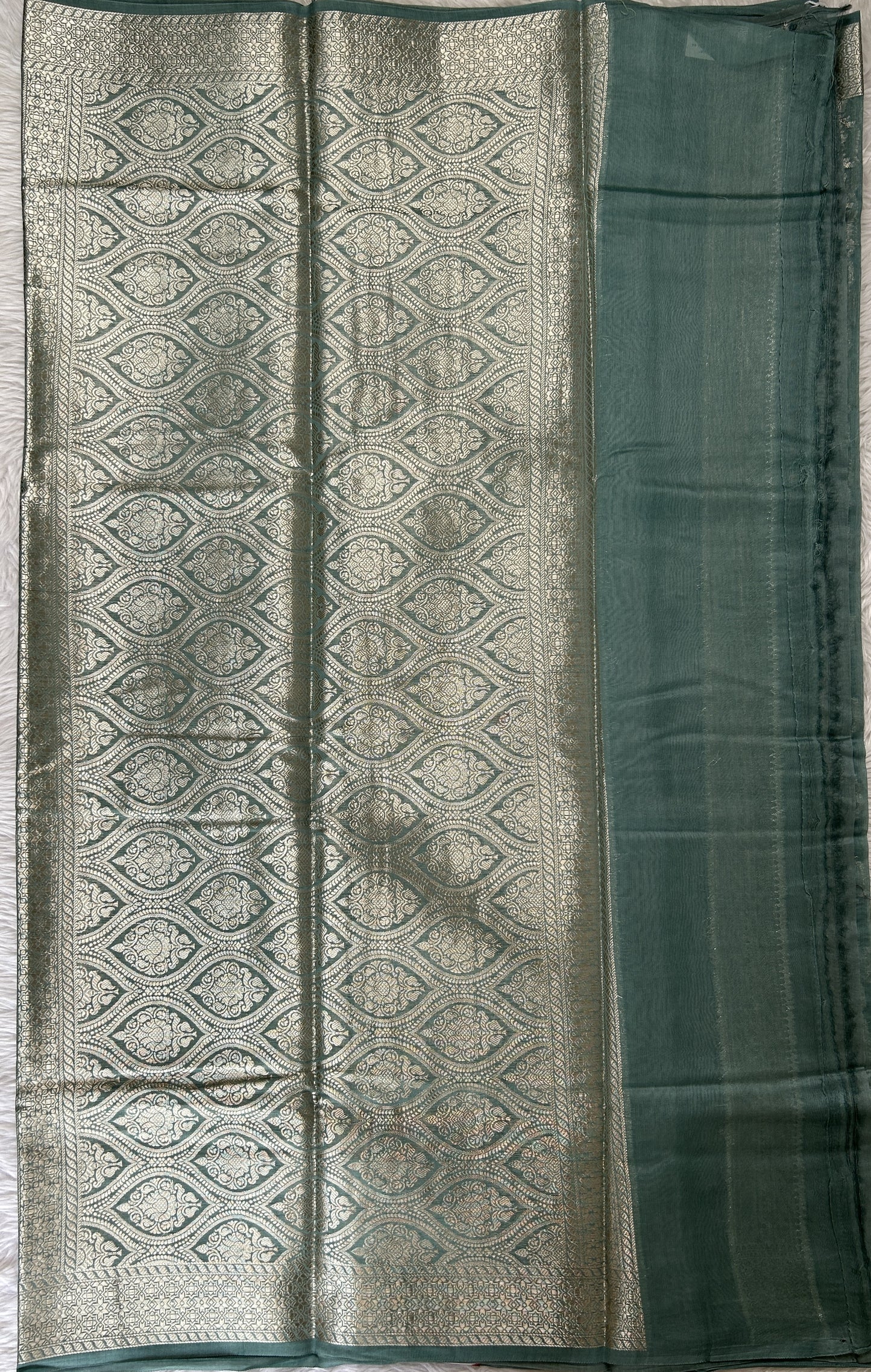 Maheshwari Chanderi Cotton Saree Sea Blue Colored Complemented with a Zari Border. - Sampradaya Designer Studio