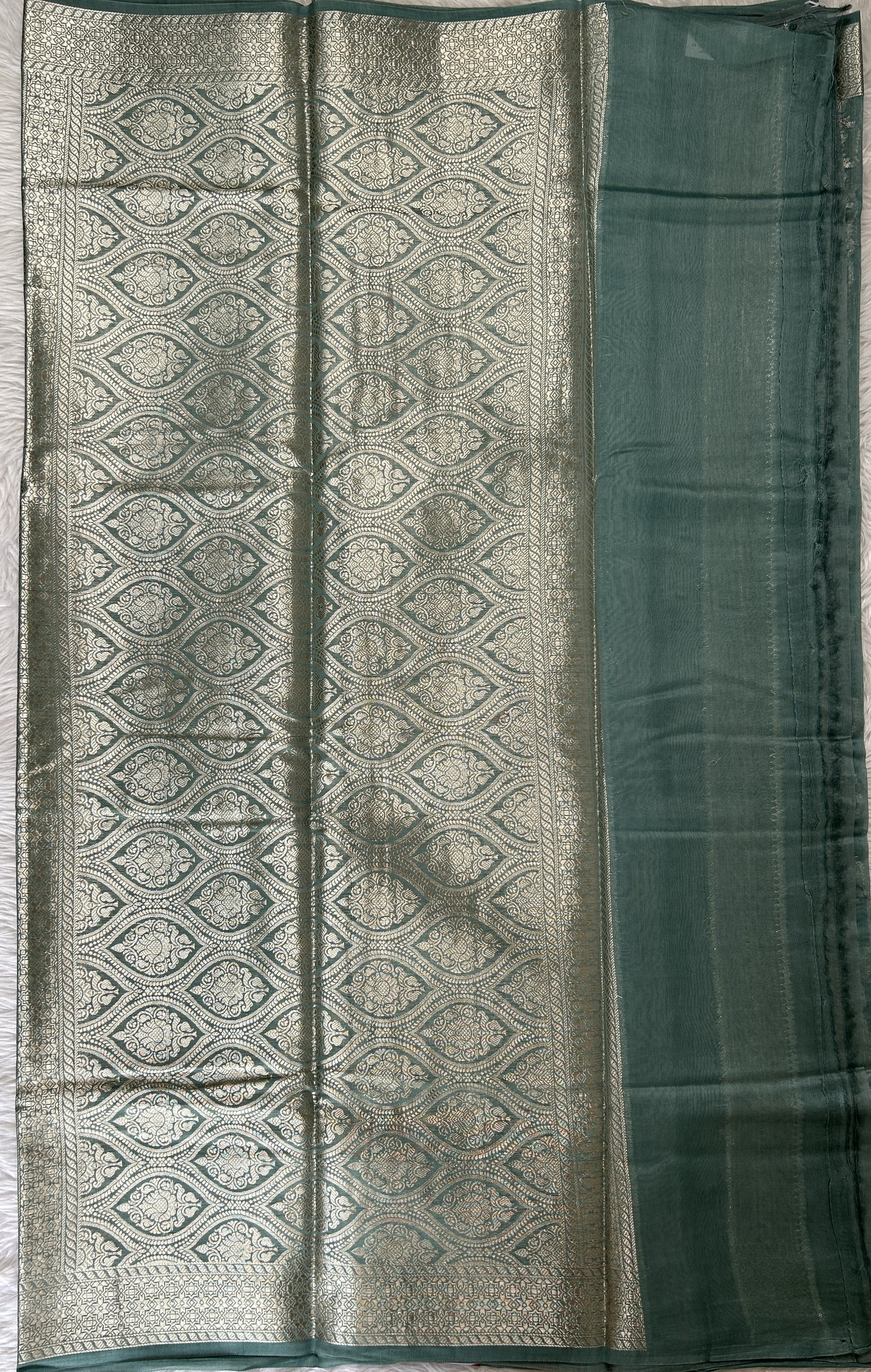 Maheshwari Chanderi Cotton Saree Sea Blue Colored Complemented with a Zari Border. - Sampradaya Designer Studio