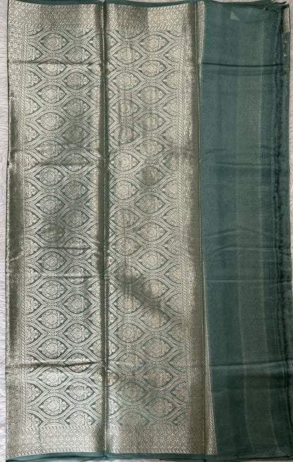 Maheshwari Chanderi Cotton Saree Sea Blue Colored Complemented with a Zari Border. - Sampradaya Designer Studio