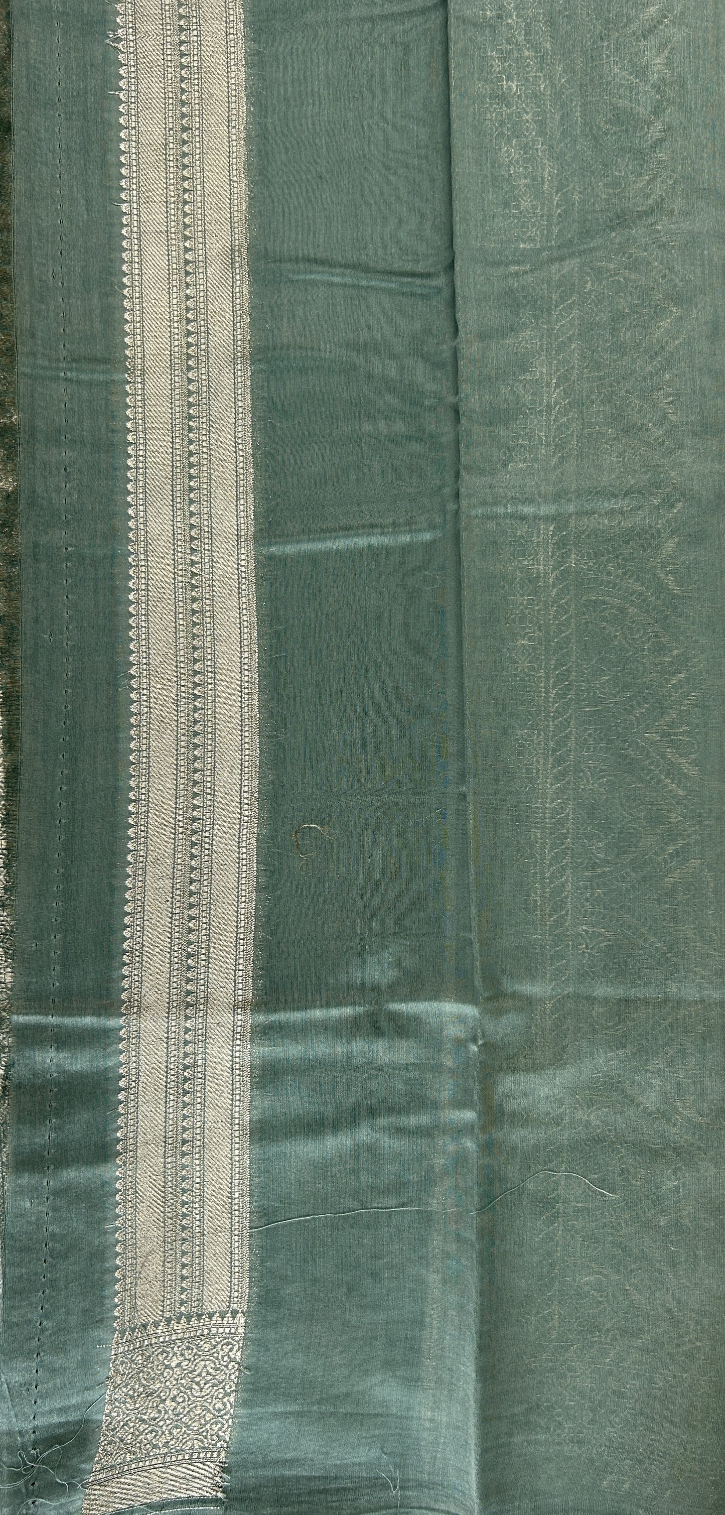 Maheshwari Chanderi Cotton Saree Sea Blue Colored Complemented with a Zari Border. - Sampradaya Designer Studio