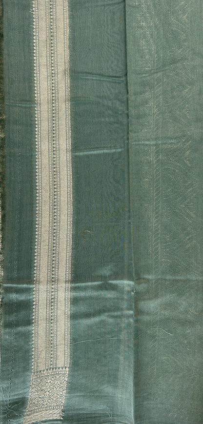 Maheshwari Chanderi Cotton Saree Sea Blue Colored Complemented with a Zari Border. - Sampradaya Designer Studio