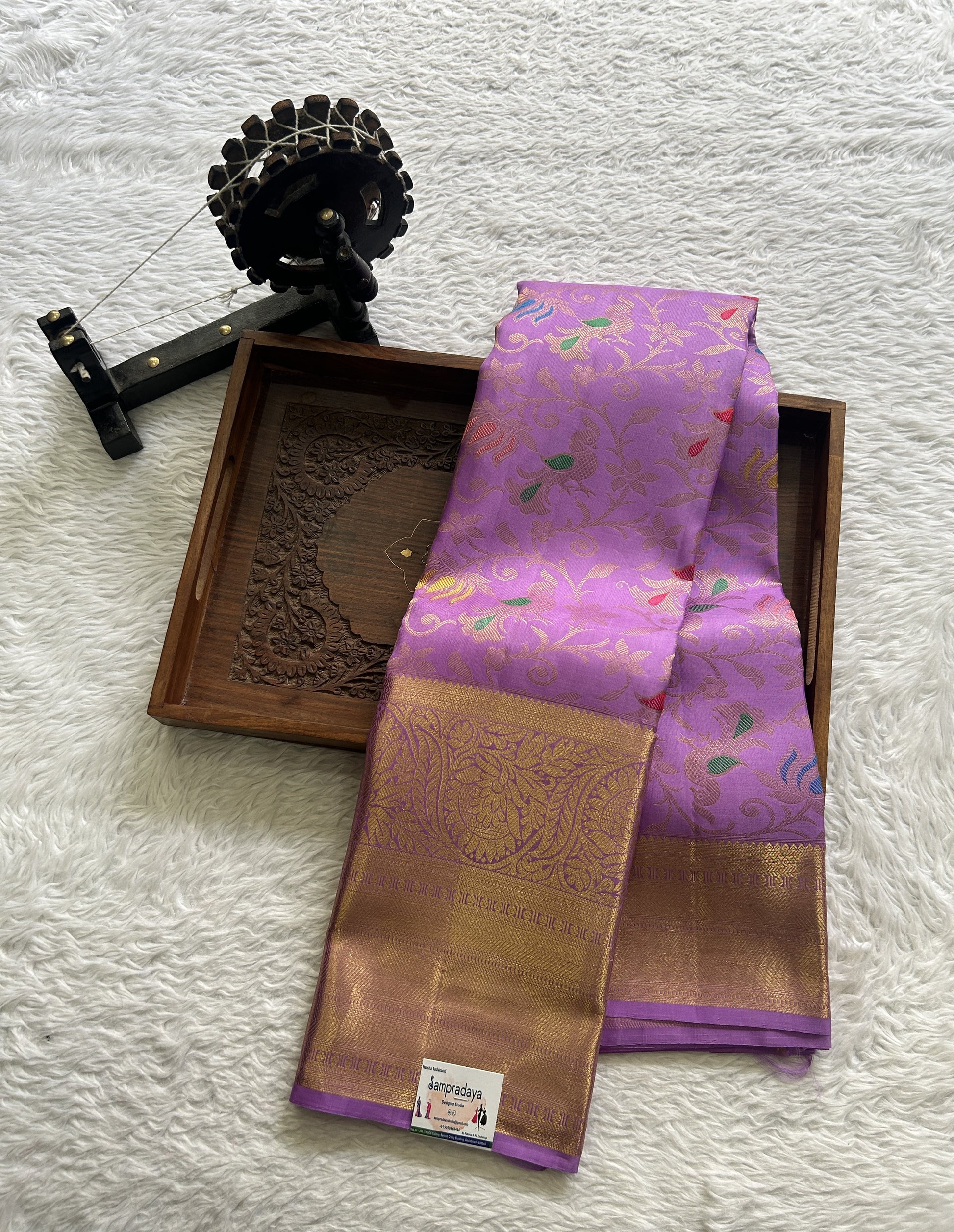 Kanjivaram Bridal Silk Saree Plum colored complemented with a Zari border. - Sampradaya Designer Studio