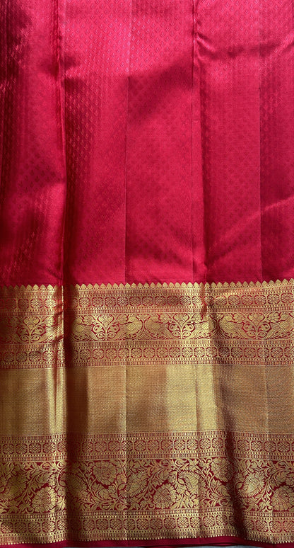 Kanjivaram Bridal Silk Saree Light Peach colored complemented with a Zari border. - Sampradaya Designer Studio
