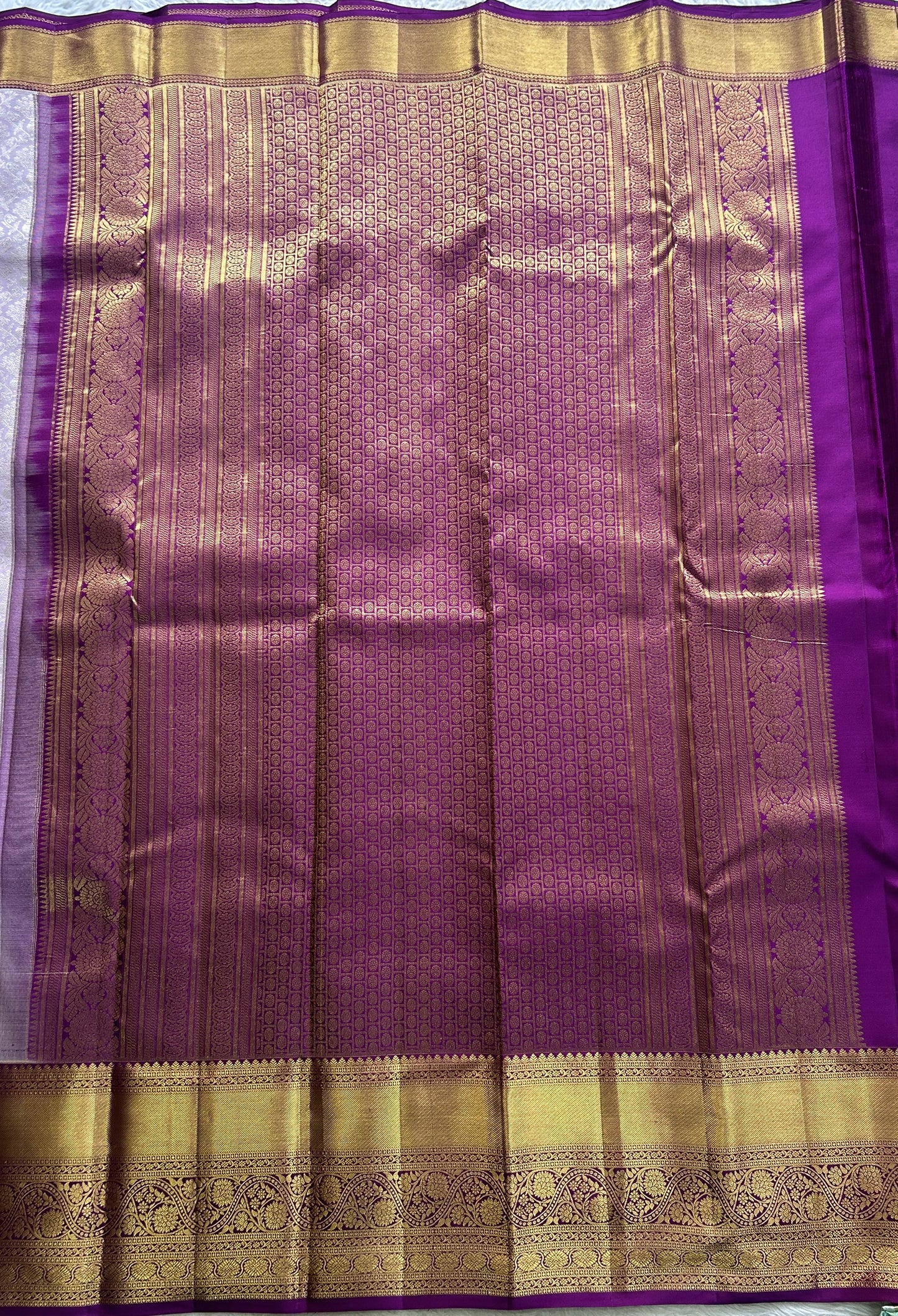 Kanjivaram Bridal Silk Saree Light Lilac colored complemented with a Zari border. - Sampradaya Designer Studio