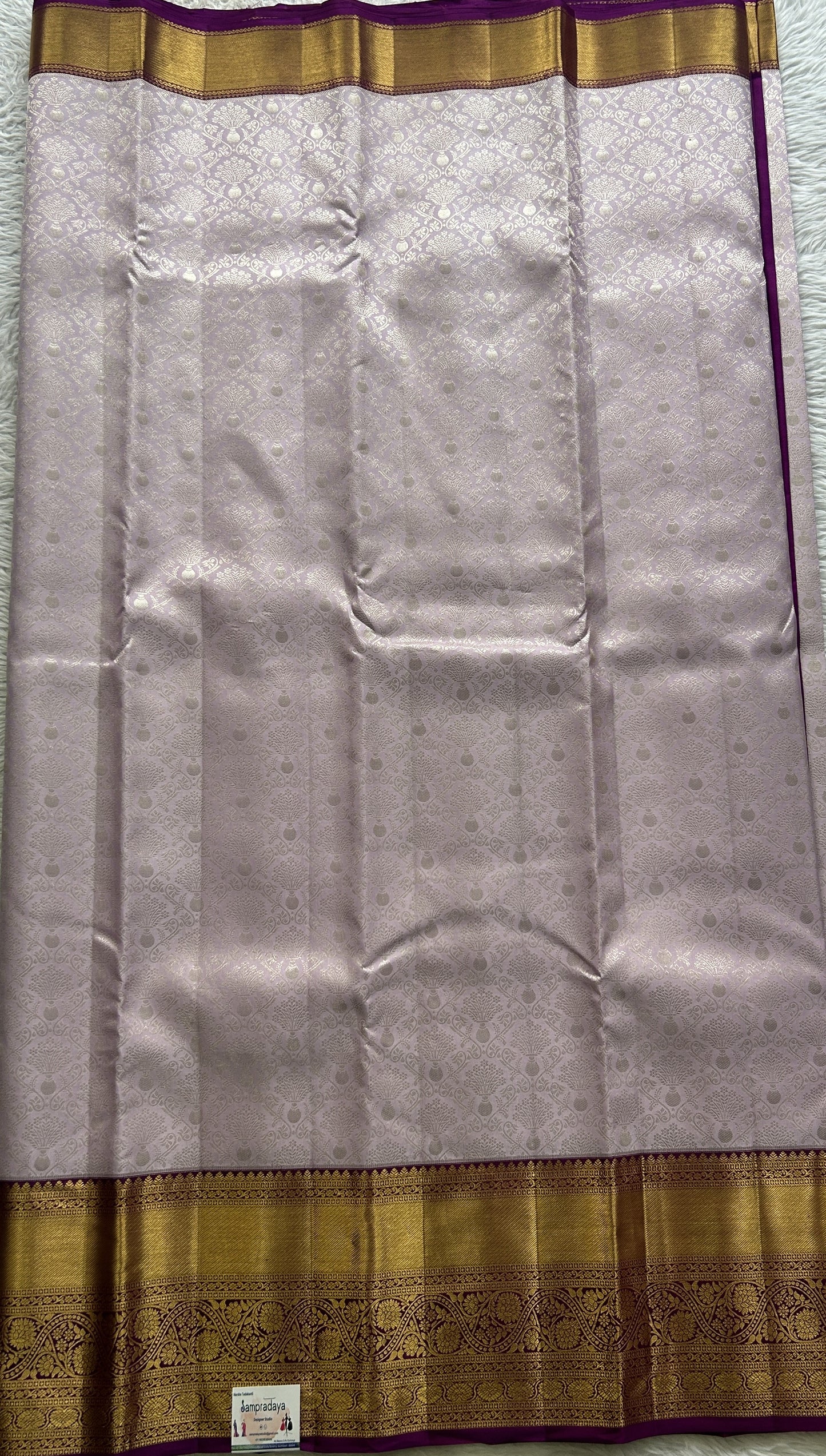 Kanjivaram Bridal Silk Saree Light Lilac colored complemented with a Zari border. - Sampradaya Designer Studio