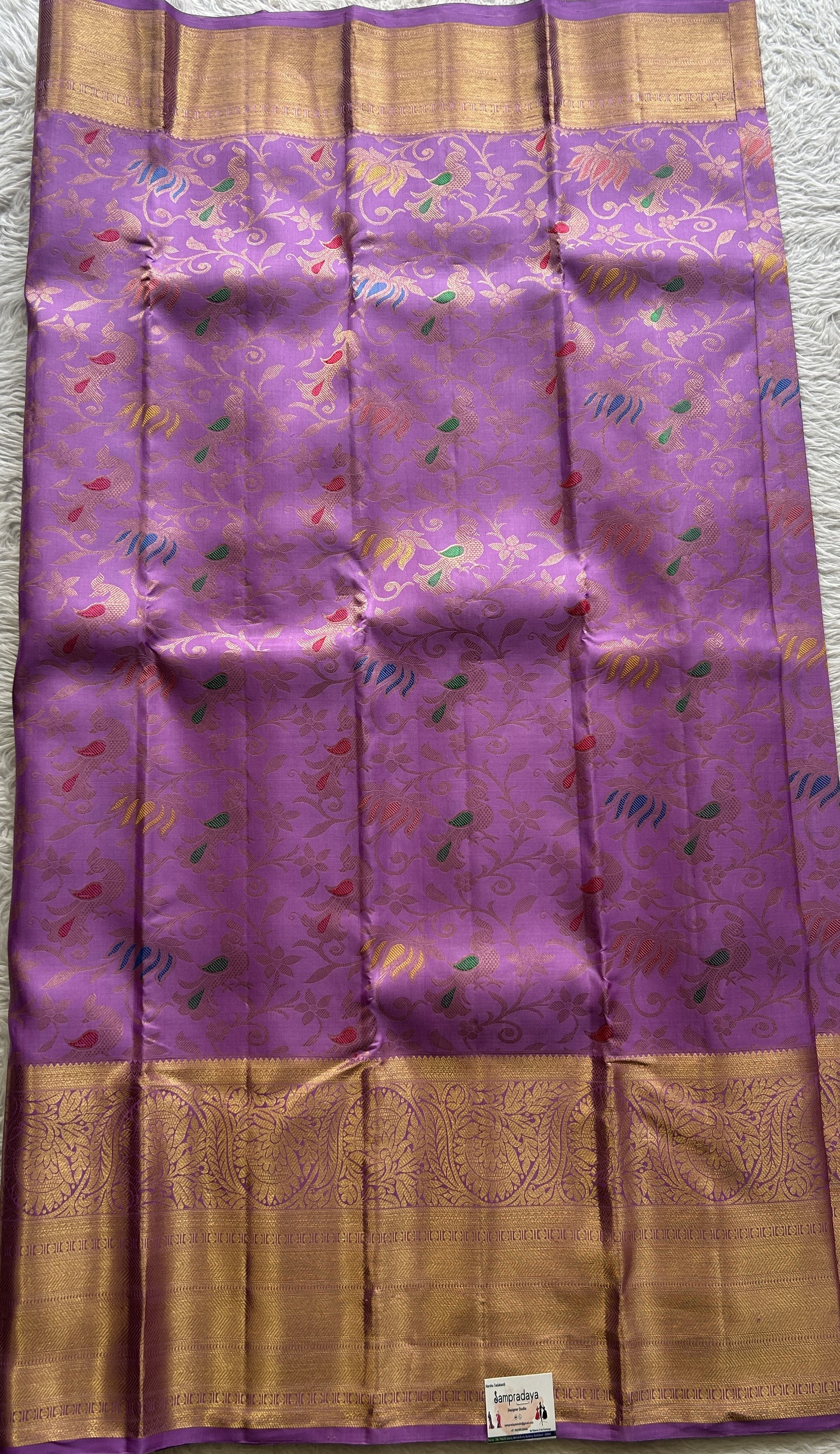 Kanjivaram Bridal Silk Saree Plum colored complemented with a Zari border. - Sampradaya Designer Studio