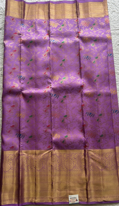 Kanjivaram Bridal Silk Saree Plum colored complemented with a Zari border. - Sampradaya Designer Studio