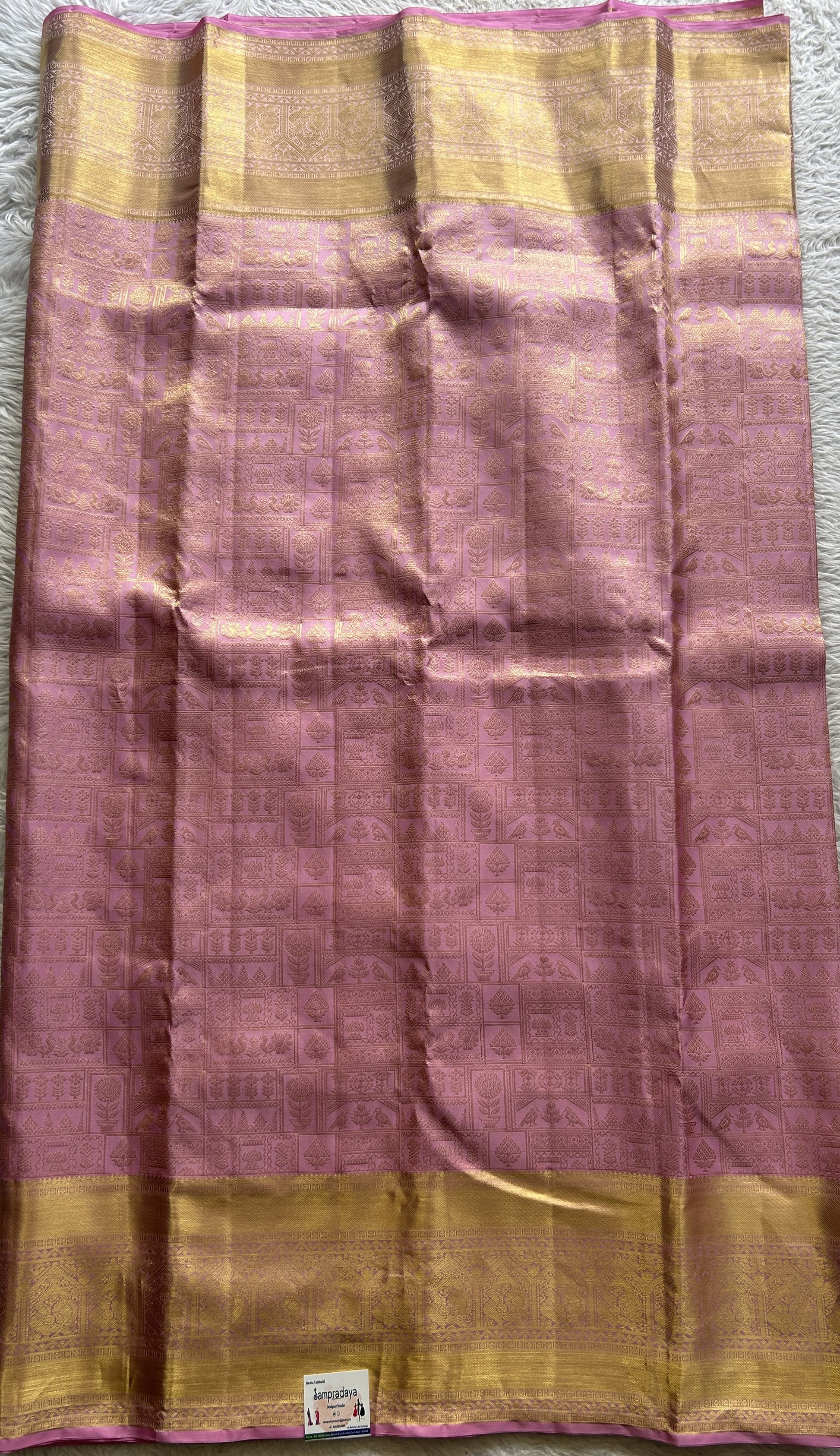 Kanjivaram Bridal Silk Saree Light Pink colored complemented with a Zari border. - Sampradaya Designer Studio