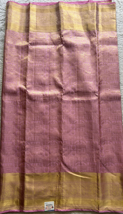 Kanjivaram Bridal Silk Saree Light Pink colored complemented with a Zari border. - Sampradaya Designer Studio