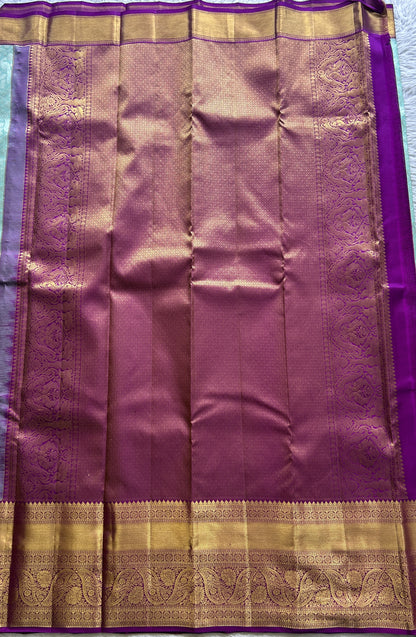 Kanjivaram Bridal Silk Saree Aqua Blue colored complemented with a Zari border. - Sampradaya Designer Studio