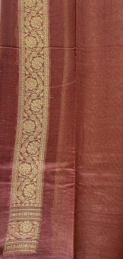 Maheshwari Chanderi Cotton Saree Sea Blue Colored Complemented with a Rusty Rose Color Zari Border. - Sampradaya Designer Studio