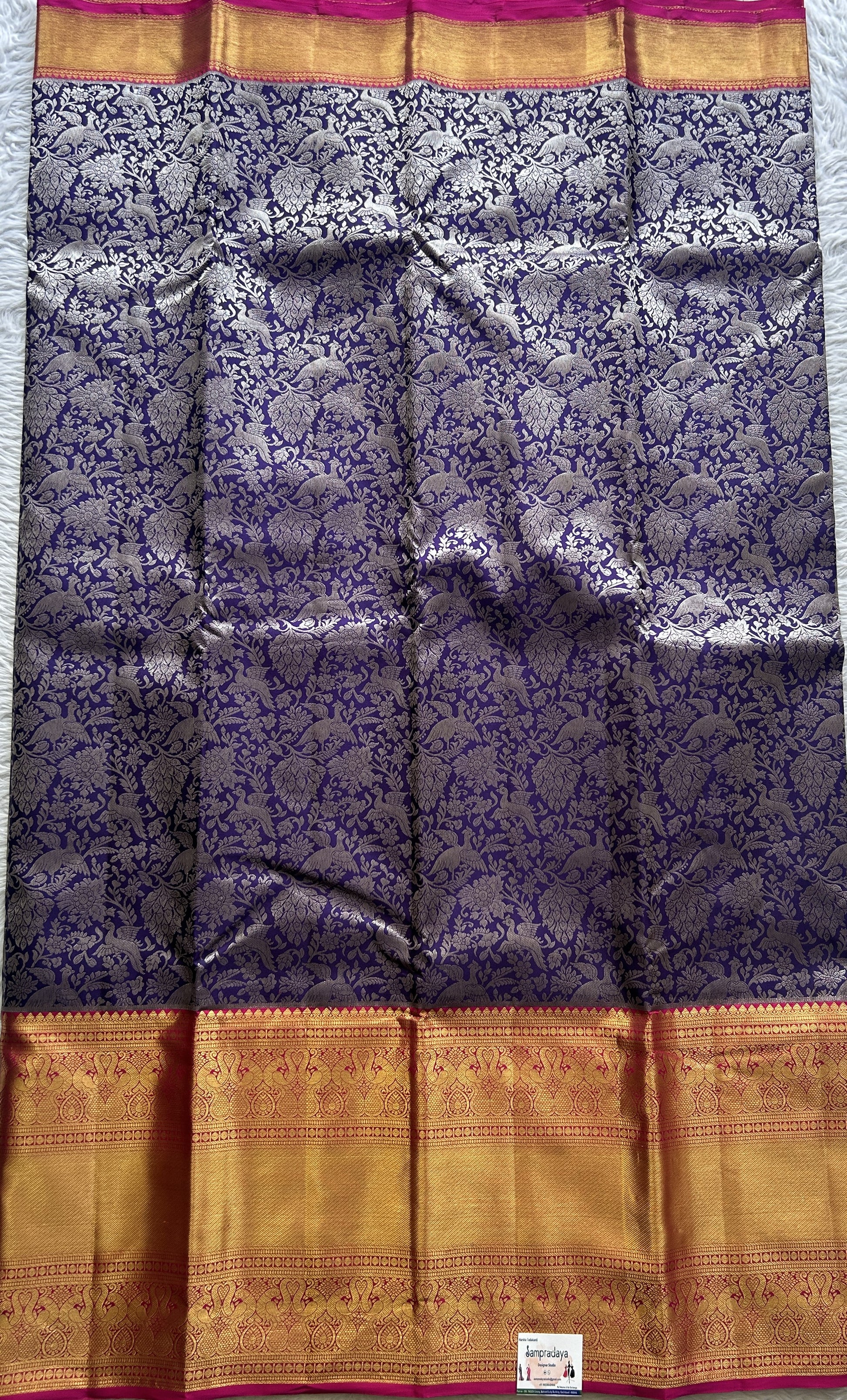 Kanjivaram Bridal Silk Saree Navy Blue colored complemented with a Zari border. - Sampradaya Designer Studio