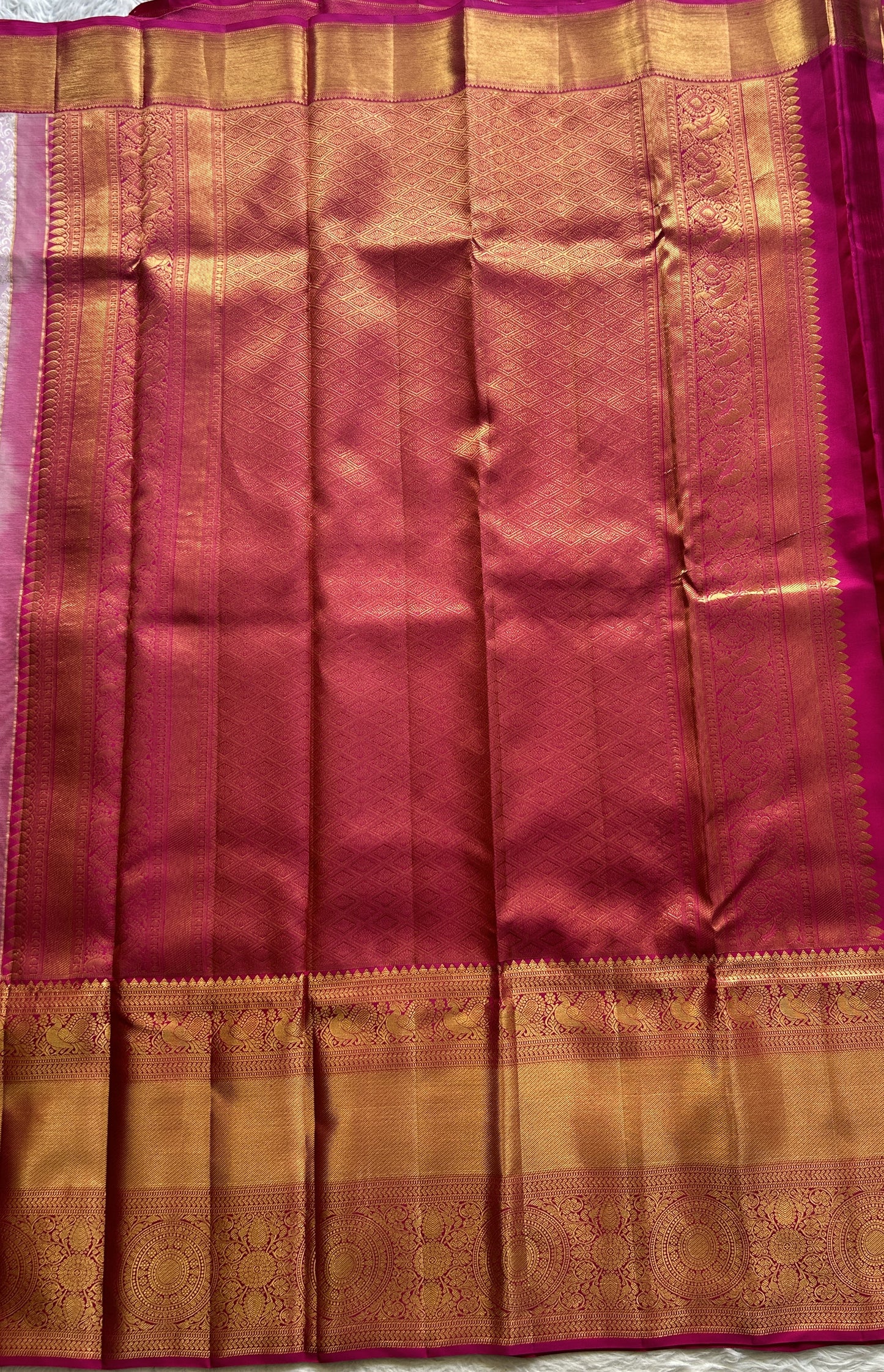 Kanjivaram Bridal Silk Saree Baby Pink colored complemented with a Zari border. - Sampradaya Designer Studio