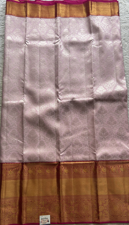 Kanjivaram Bridal Silk Saree Baby Pink colored complemented with a Zari border. - Sampradaya Designer Studio