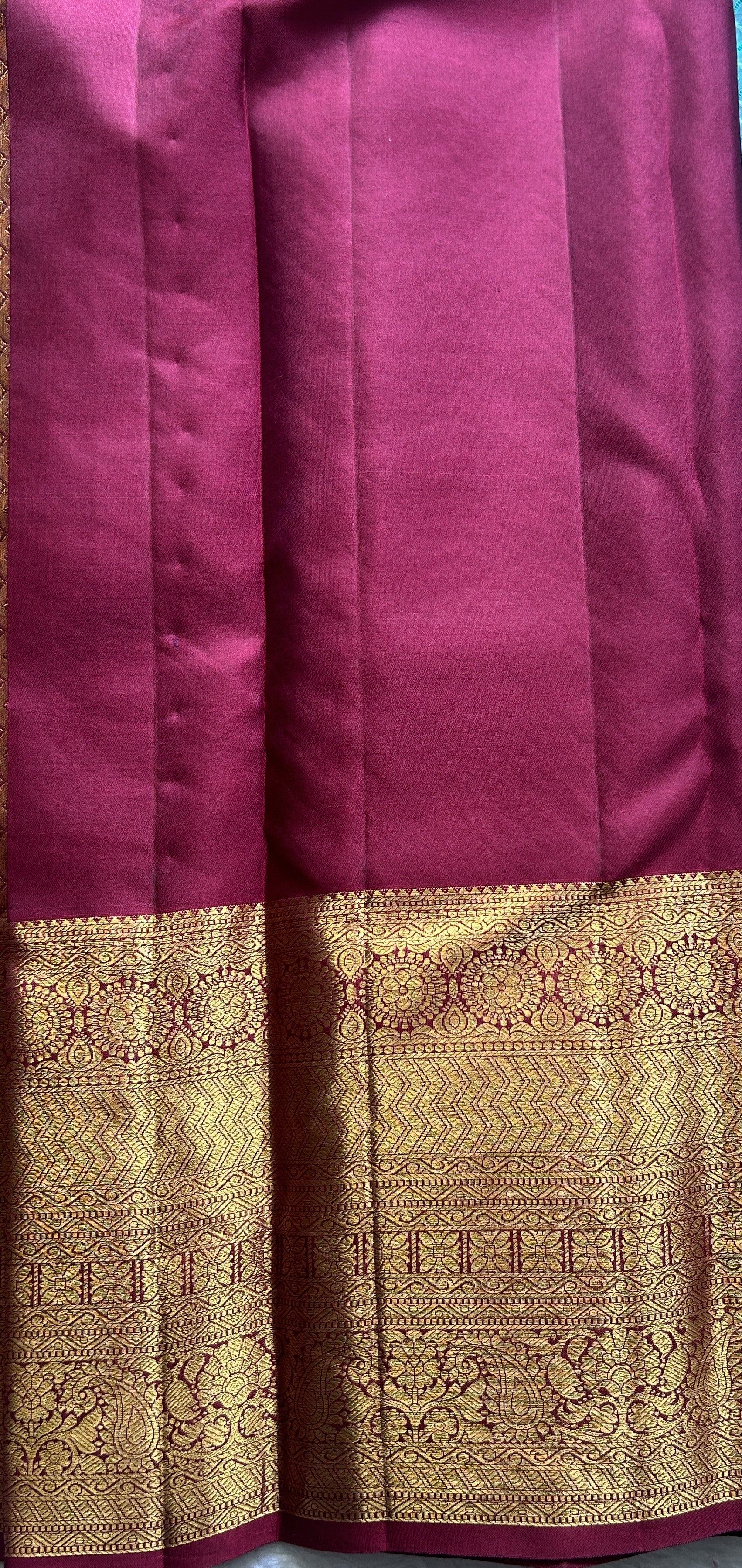 Kanjivaram Bridal Silk Saree Light Sea Blue colored complemented with a Zari border. - Sampradaya Designer Studio