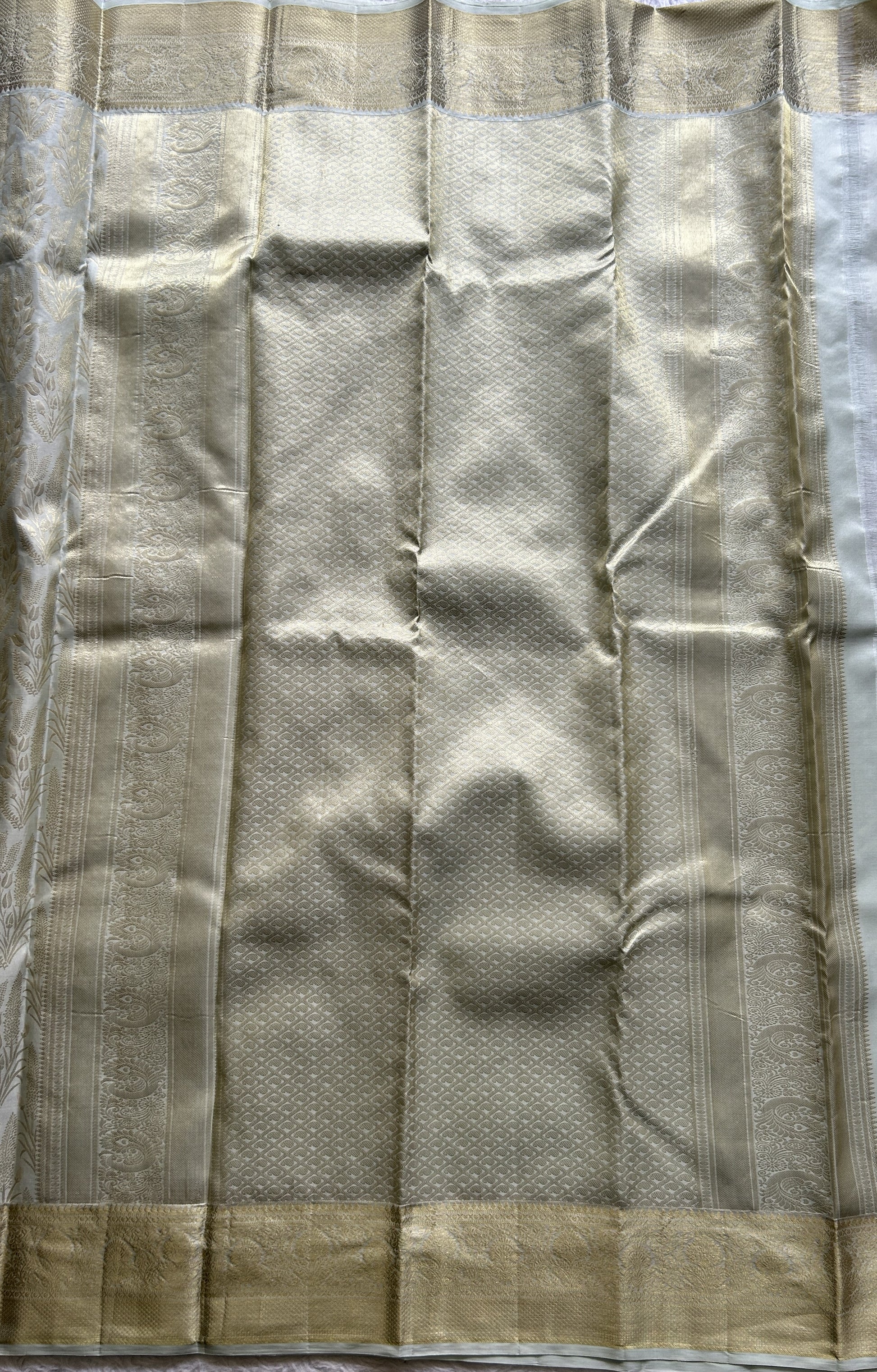 Kanjivaram Bridal Silk Saree Light Sea Green colored complemented with a Zari border. - Sampradaya Designer Studio