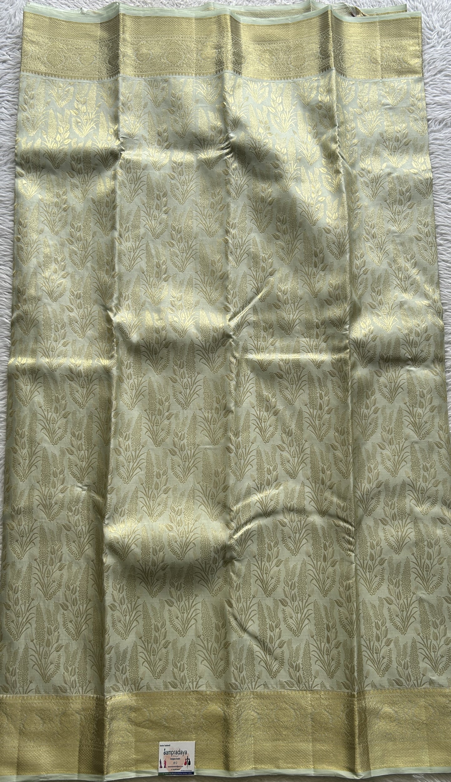 Kanjivaram Bridal Silk Saree Light Sea Green colored complemented with a Zari border. - Sampradaya Designer Studio