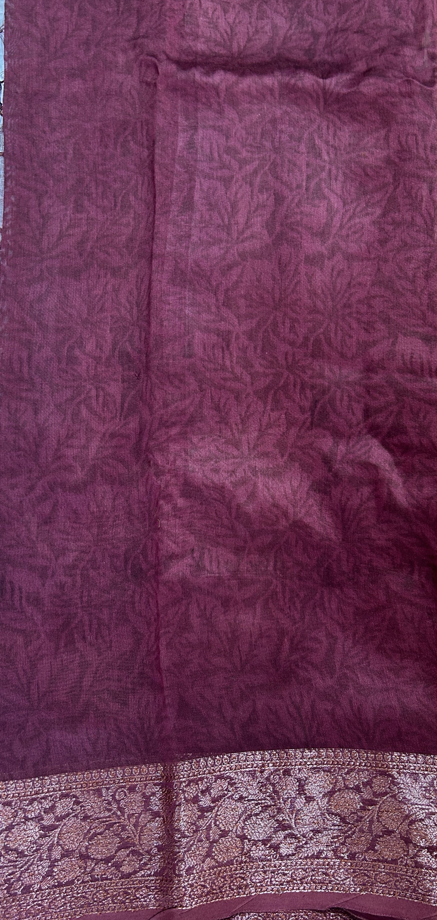 Maheshwari Chanderi Cotton Saree Dark Purple Colored Complemented with a Zari Border. - Sampradaya Designer Studio