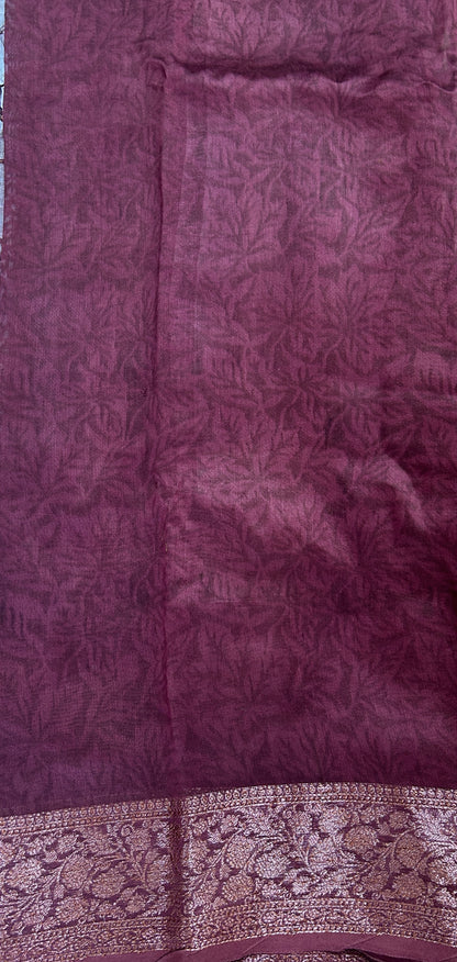 Maheshwari Chanderi Cotton Saree Dark Purple Colored Complemented with a Zari Border. - Sampradaya Designer Studio