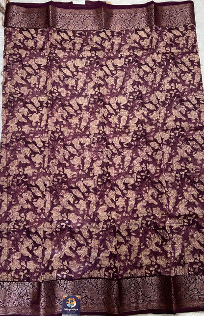 Maheshwari Chanderi Cotton Saree Dark Purple Colored Complemented with a Zari Border. - Sampradaya Designer Studio