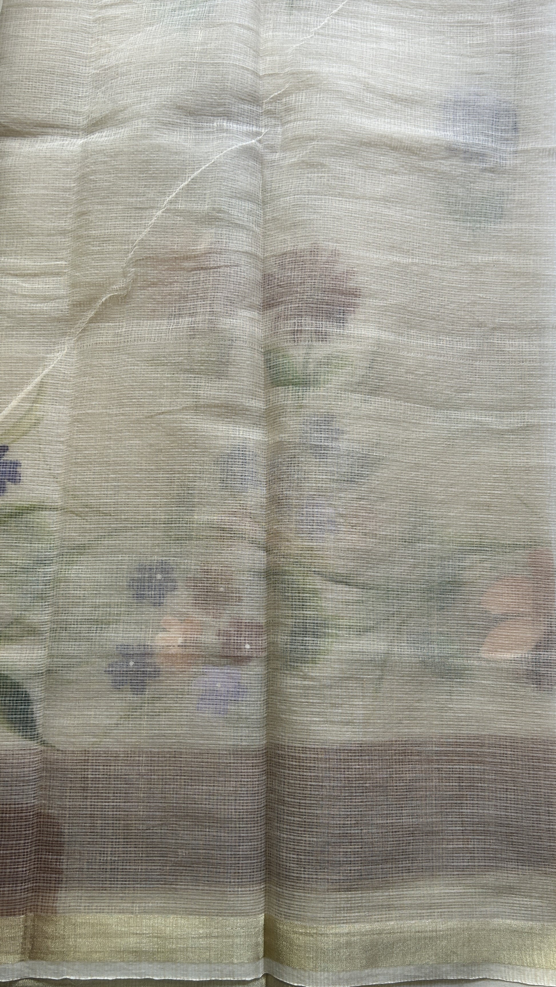 Cotton Kota Hand Painted Saree Cream Colored Complemented with a Borderless. - Sampradaya Designer Studio