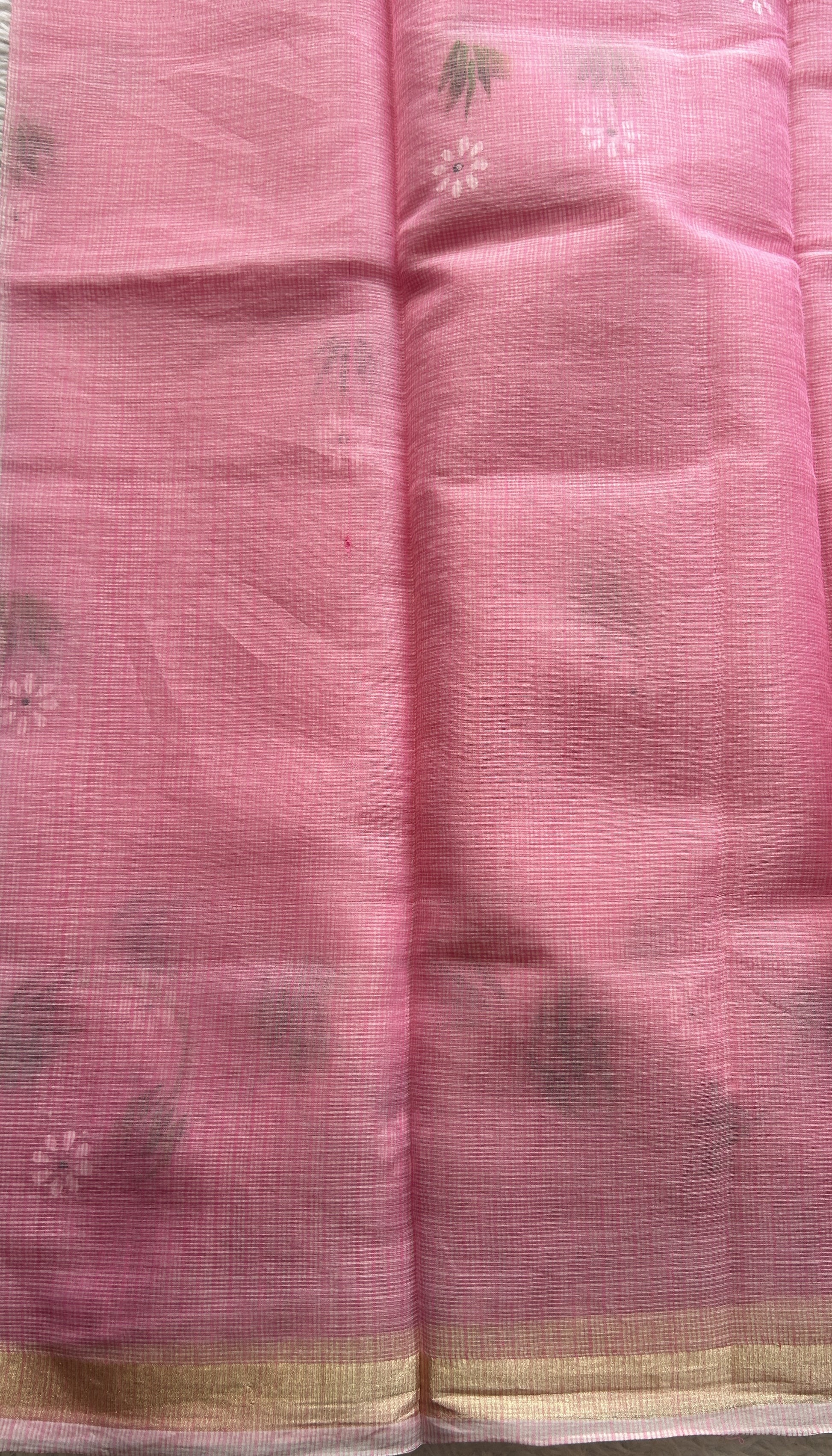 Cotton Kota Hand Painted Saree Pink Colored Complemented with a Borderless. - Sampradaya Designer Studio