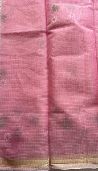 Cotton Kota Hand Painted Saree Pink Colored Complemented with a Borderless. - Sampradaya Designer Studio