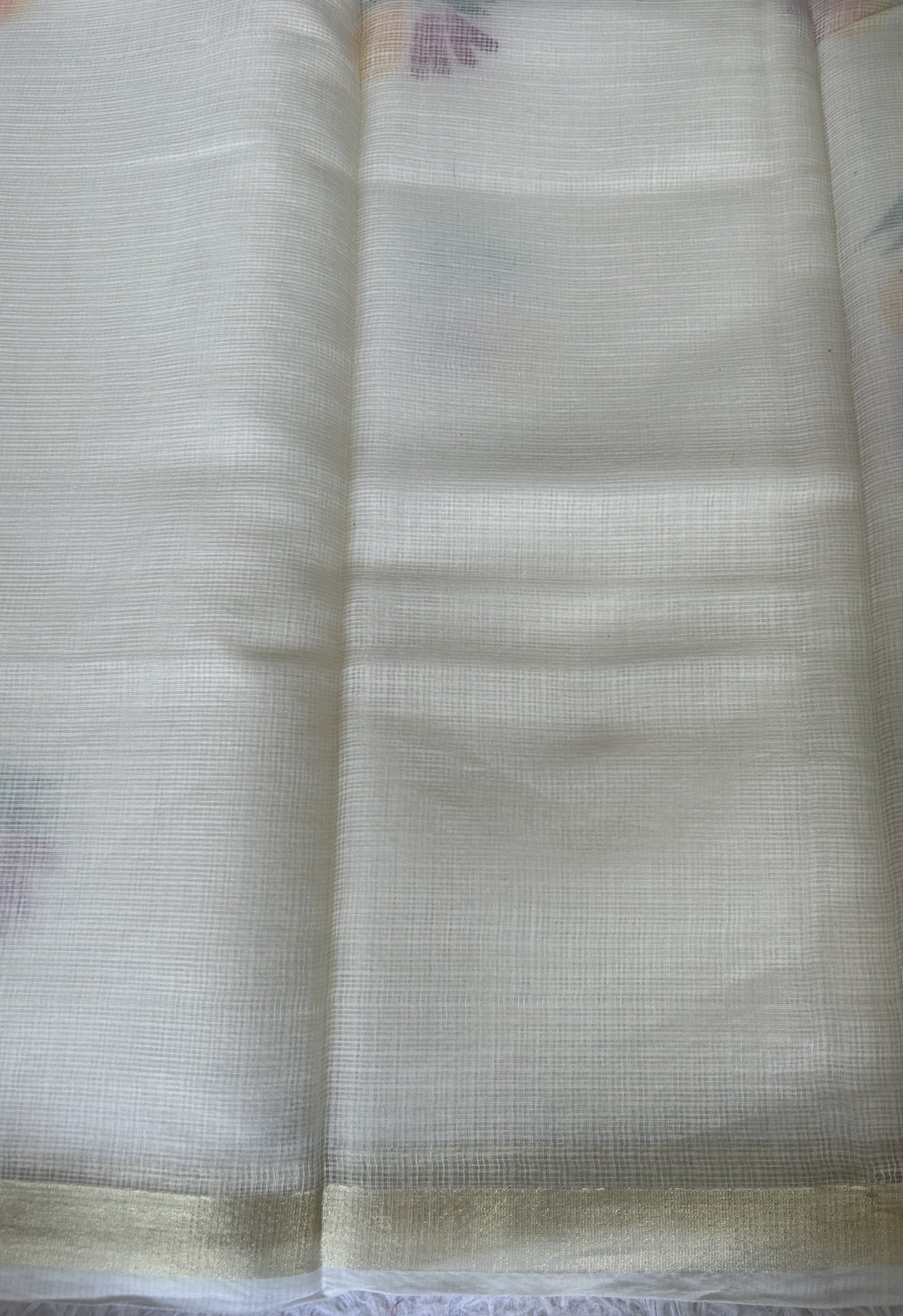 Cotton Kota Hand Painted Saree Off White Colored Complemented with a Borderless. - Sampradaya Designer Studio
