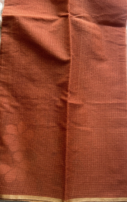 Cotton Kota Hand Painted Saree Chocolate Brown Colored Complemented with a Borderless. - Sampradaya Designer Studio