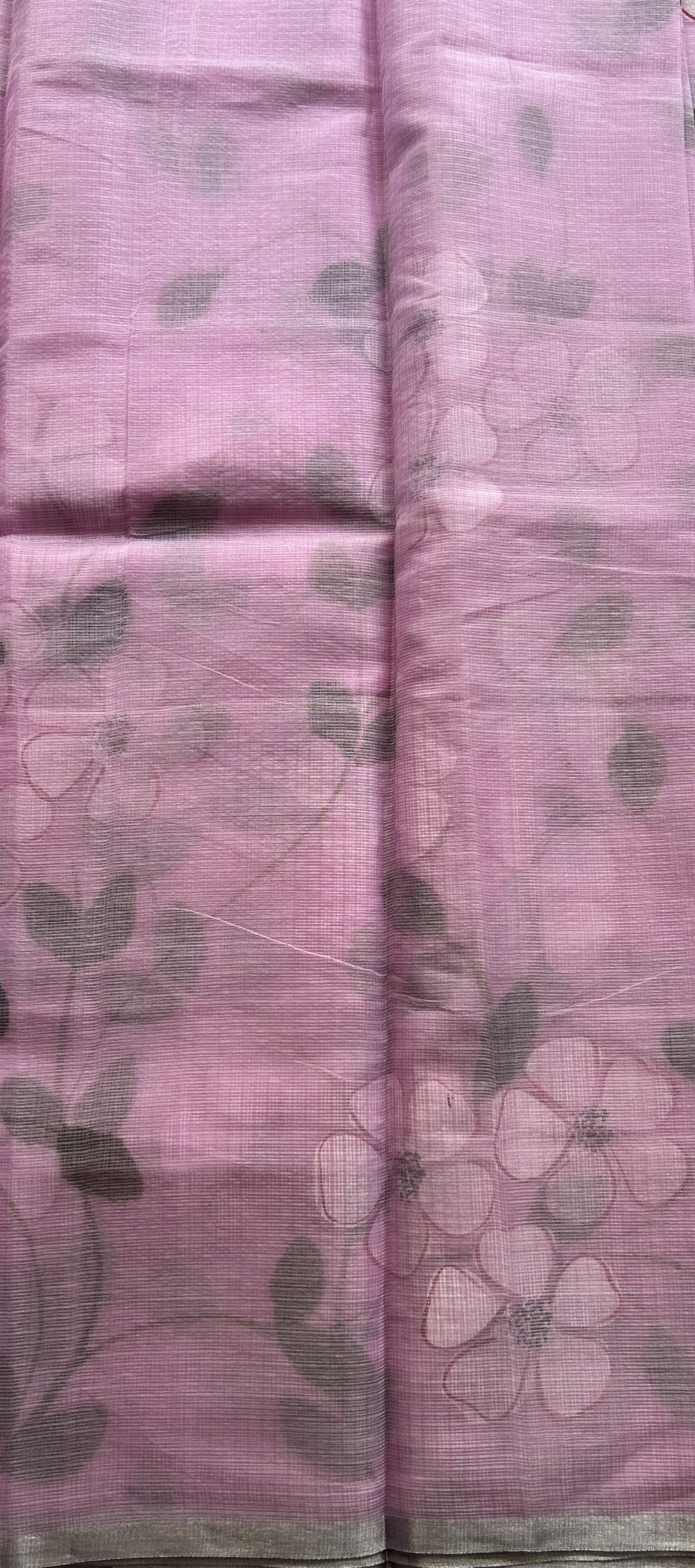 Cotton Kota Hand Painted Saree Lilac Colored Complemented with a Borderless. - Sampradaya Designer Studio