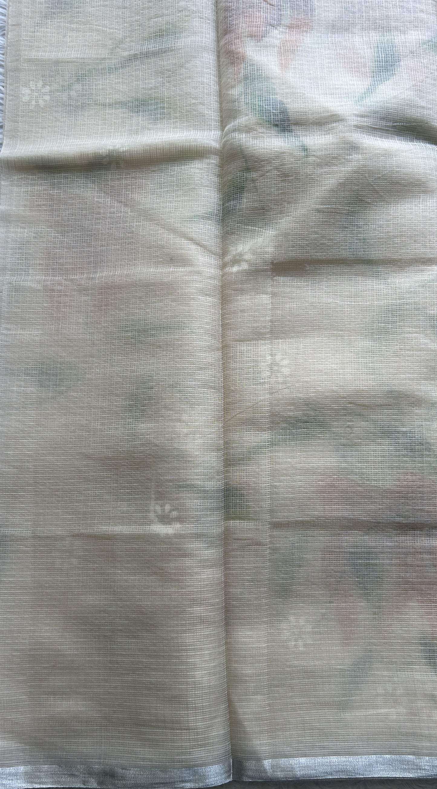Cotton Kota Hand Painted Saree Wheat Colored Complemented with a Borderless. - Sampradaya Designer Studio